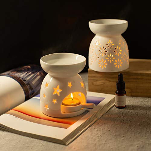 Bochee Bruleur Bougie en Céramique avec Coffret Cadeau, Brûleur Tartelette, Motif étoiles, Aromathérapie, Brûleur Huile Essentielle avec Porte-Bougie, pour Décoration Maison, Méditation, Idée Cadeau - Image 5