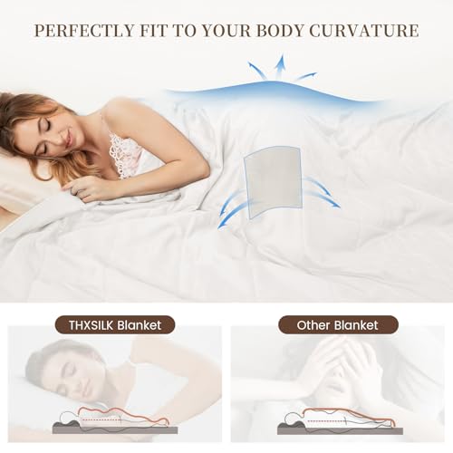 Image of THXSILK All-Season Mulberry Silk Comforter & Blanket, 100% Pure Natural Silk Filling, Lightweight Soft Bed Cover for Bedroom, Sofa, Camping, Cozy Machine Washable Luxury Bedding(King 106 inchx90 inch, White)