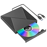External CD DVD Drive, USB 3.0 and Type-C Portable CD DVD +/-RW Drive, DVD/CD ROM Burner Reader, Slim Optical DVD Drive, CD/DVD Player for Laptop, Desktop, MacBook, macOS/Linux/Windows 11/10/7/8/XP