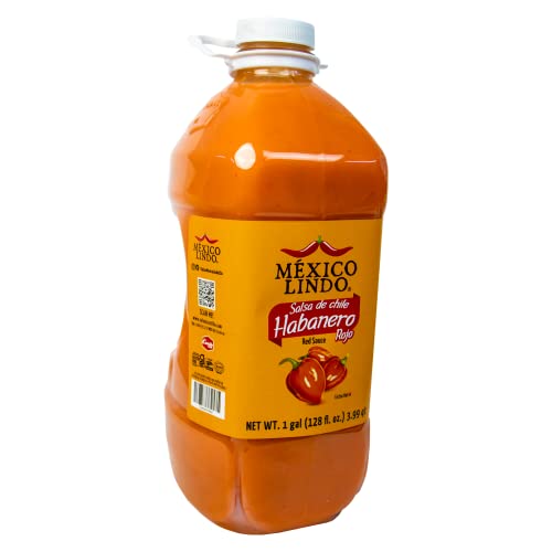 Image of Mexico Lindo Red Habanero Hot Sauce | Real Red Habanero Chili Pepper | 78,200 Scoville Level | Enjoy with Mexican Food, Seafood & Pasta | 1 Gallon (Pack of 1)