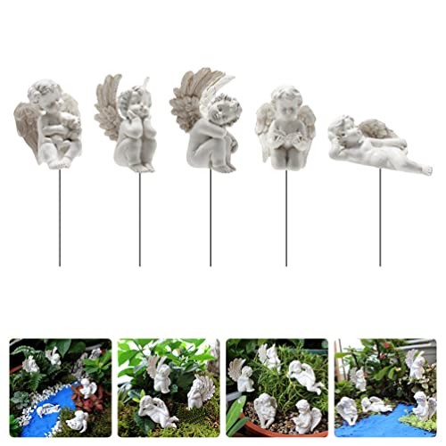 Toyvian Cherub Decor Resin Adorable Cherubs, Angels Garden Figurine, Figurine Home Indoor Outdoor Home Decoration, Adornments, Sculpture Memorial Statue 5 Pieces Decorative Garden Stakes #TOP1