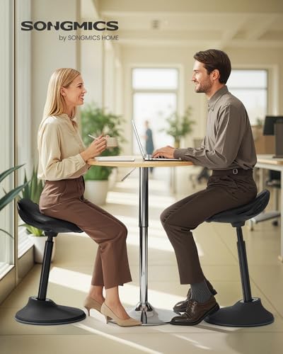 Image of SONGMICS Ergonomic Wobble Stool, Height Adjustable Standing Desk Stool 23.6-33.3 Inches, Swivel Balance Chair with Non-Slip Base, Standing Chair, for Active Sitting, Office, Home, Ink Black UOSC12BK