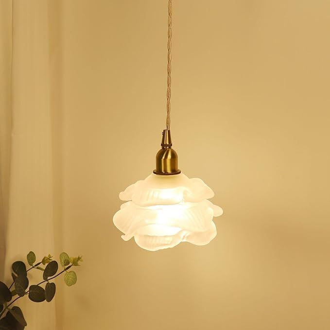 Lámpara colgante de cristal con forma de flor francesa, estilo antiguo, con forma de pétalo de rosa. Lámpara de techo pequeña, de estilo nórdico moderno, ideal para mesa de comedor, isla de cocina, fr