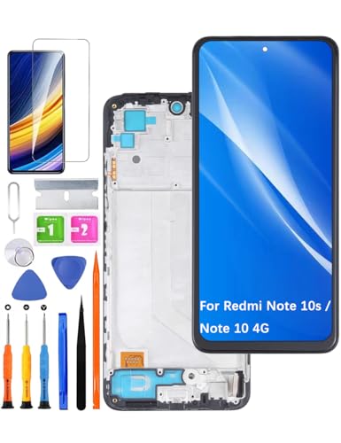 Pantalla de Repuesto para Redmi Note 10s/Redmi Note 10 4G LCD,para Poco M5s Pantalla táctil digitalizador Kit de Piezas de reparación (Negro con Marco)