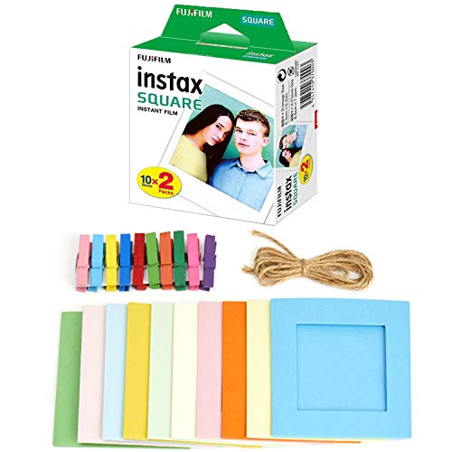 Image of Fujifilm instax Square Instant Film + Hanging Photo Frames for Square Film Assorted Colors - Deluxe Accessory Bundle (20 Exposures)