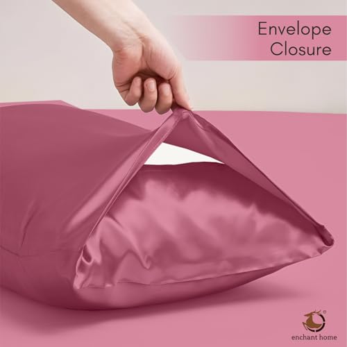 Image of 300 TC Art Silk Satin Pillow Cover Set | Durable Satin Pillow Cover with Envelope Closure | Luxury Satin Pillow Covers | Cozy Satin Pillow Covers (2, Pink)