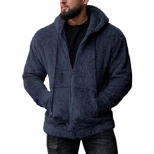 JUZILO Qvc Online Einkaufen Heute Spezial Teddy Fleece Jacke Teddy Fleece Jacke Herren Lässig Zip Einfarbig Cardigan Kapuzenjacke Winter Flauschig Übergangsjacke Männer Kuschelig Flauschjacke