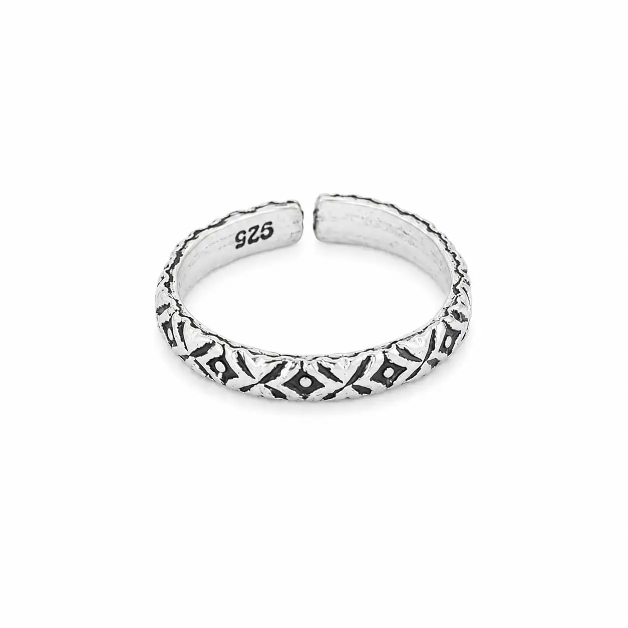 925 Sterling Silver Oxidised Ethnic Adjustable Toe Rings for Women | Geometric Diamond Chevron Pattern Traditional Foot Jewelry | Set of 4 Pairs Traditional Gift Pack-picture-12