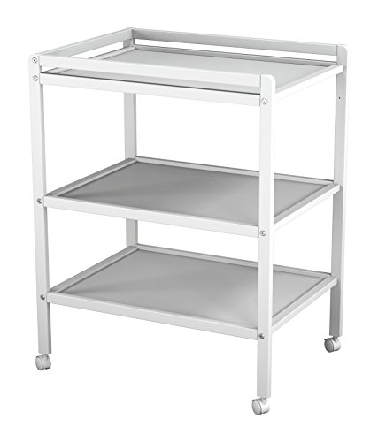 At4 Table à Langer à Roulettes avec 2 Étagères Laqué Blanc