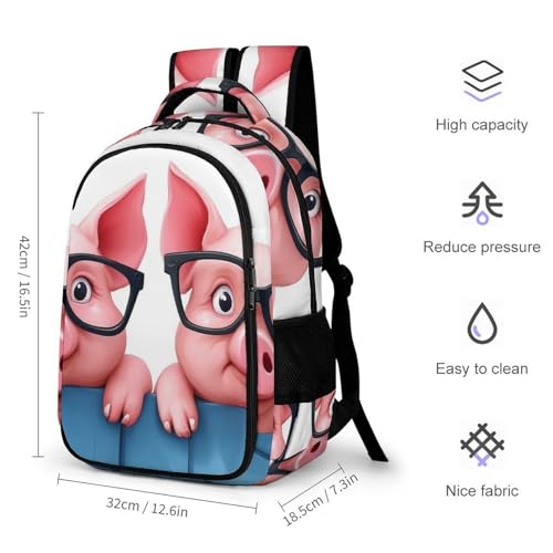 Backpack for Men Women, Cute Two Funny Pigs Adjustable Strap Backpack for Travel, Business, Unisex Comfy Large Capacity Shoulder Bag2
