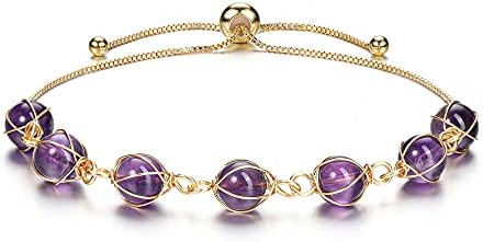 JSDDE Natural Crystals Bracelet 14K Gold Reiki Healing Crystal Gemstone Adjustable Link Bracelets for Women Girls