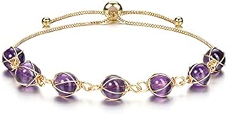 JSDDE Natural Crystals Bracelet 14K Gold Reiki Healing Crystal Gemstone Adjustable Link Bracelets for Women Girls