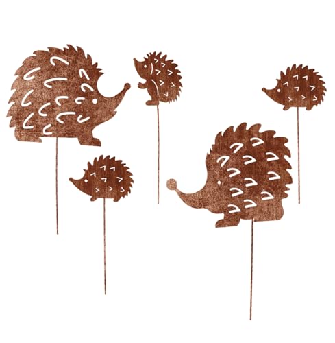 MOAZIFI Gartenstecker Igel 5er Set, Rostoptik Gartendeko für Herbstdeko Outdoor, Frostfeste Metall Deko für Garten Terrasse Balkon, Herbst Dekoration Outdoor Geschenkidee