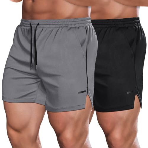 COOFANDY Pantalones Cortos Deportivos para Hombre Pantalones Cortos para Correr con Bolsillo Pantalones Cortos Fintness Gym Gris Oscuro/Negro XL
