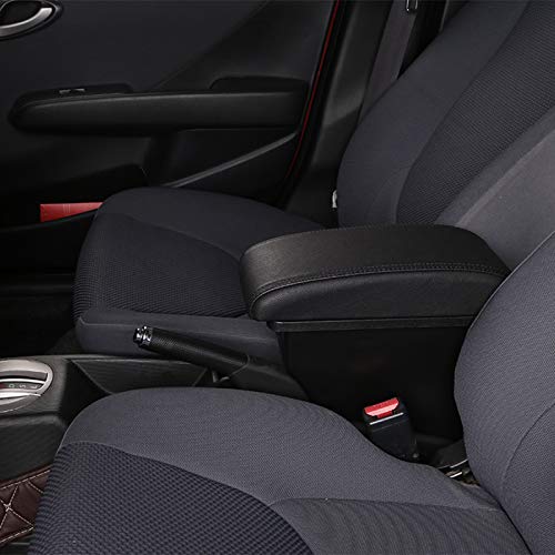 Image of YJYWZH Double Layer Armrest Box for Honda Fit Jazz 2009-2013 Car Interior Storage Center Console with 3 USB Port Black (Black with Black Thread)