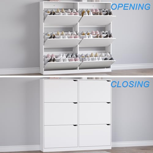 Image of BORNOON Shoe Cabinet with 6 Flip Drawers, Slim Narrow Shoe Storage Cabinet, Freestanding Shoe Organizer for Entryway, Hallway, Foyer