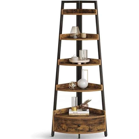 Seventable 5-Tier Corner Shelf with Drawer Cover