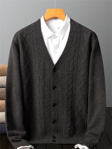 Men's Cashmere Cardigan Thickened Casual V-Neck Solid Color Single Breasted Sweater3