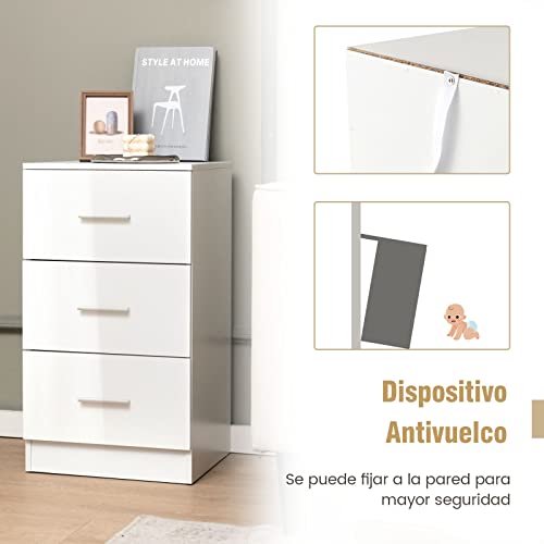 Miniatura 6 de Costway 1 2 Mesitas De Noche Con 3 Cajones, Mesillas De Noche De Madera, Archivador Con Cajones, Salon Dormitorio Oficina, 37 X 34 X 66,5 Cm Blanco, 1 Pieza
