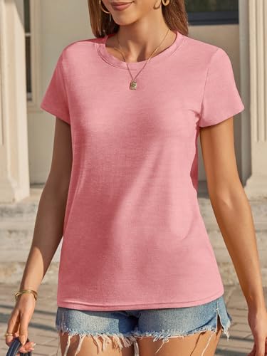 Image of UNCLECAT Womens Short Sleeve Tops Summer Basic T Shirts Crewneck Causal Tee | Solid Color, Trendy Fashion Clothes, Casual Basic Tee