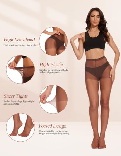 Image of DUCMODA 3 Pairs Women's Sheer High Waist Tights, 15D Ultra Thin Comfortable Pantyhose