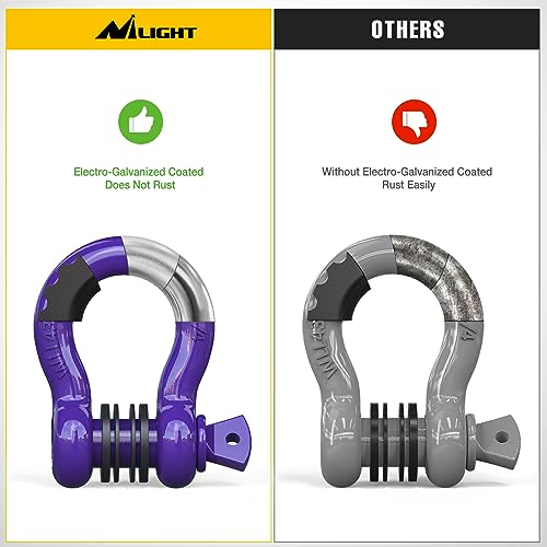 Image of Nilight 2 Pack 3 /4 inch D-Ring Shackle with 7 /8 inch Screw Pin 41,887lbs Break Strength, Heavy Duty Off Road Recovery Shackle with Isolators Washers for Use with Tow Strap, Winch, Off-Road Truck Vehicle