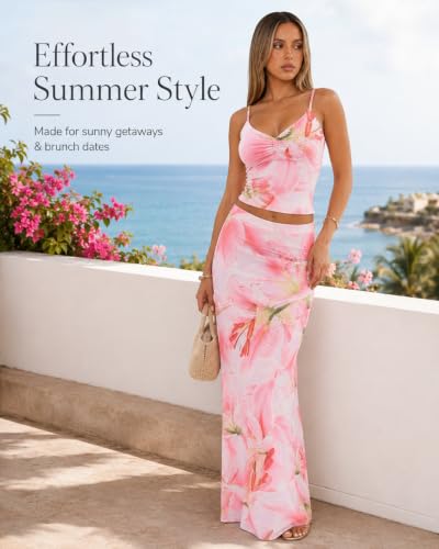 Image of Two Piece Skirt Set Women Maxi Long Skirt and Top Outfit