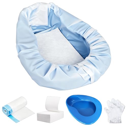 Artojoy Bedpan Set with 30 Super Absorbent Pads 30 Disposable Liners 100 Gloves, Bedpan for Elderly Females Women and Men, Extra Large Adult Potty for Bedridden Patients