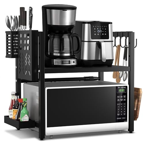 Unique Impression Expandable 2 Tier Microwave Shelf - 1 Shelves Microwave Stand For Kitchen Counter - Rack for Air fryer Toaster and Coffee Machine - Kitchen Organiser Storage & Organisation