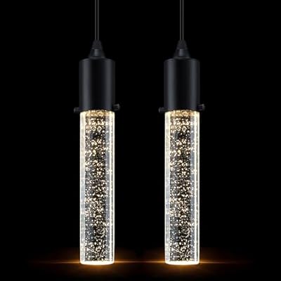 CJY CHENJINYAN 2 Pack 1 Light Mini Integrated Hanging Crystal Kitchen Island Modern Concise Pendant Ceiling Light Fixture,Black Finish for Over Sink Dining Room Bedroom Hallway,UL Listed