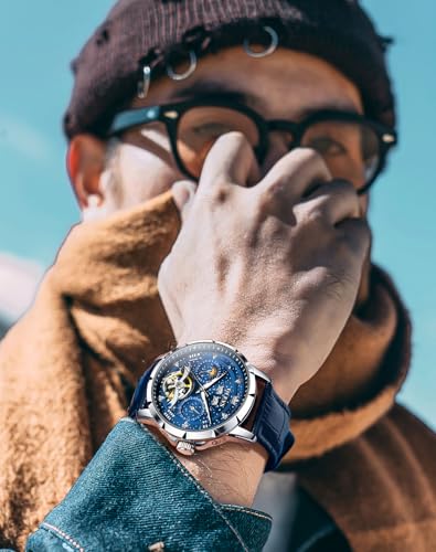 Image of OLEVS Mens Automatic Watches Self-Winding Starry Sky Diamond Skeleton Luxury Wrist Watch Waterproof Luminous