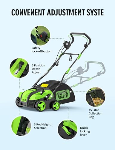 Image of 16 inch Artificial Turf Vacuum,1800w Grass Sweeper 15 Amp Lawn Sweeper Yard Power Brush with 45L Removable Leaf Collection Bag, Quick-Fold, Keeps Clear Sweepy Box
