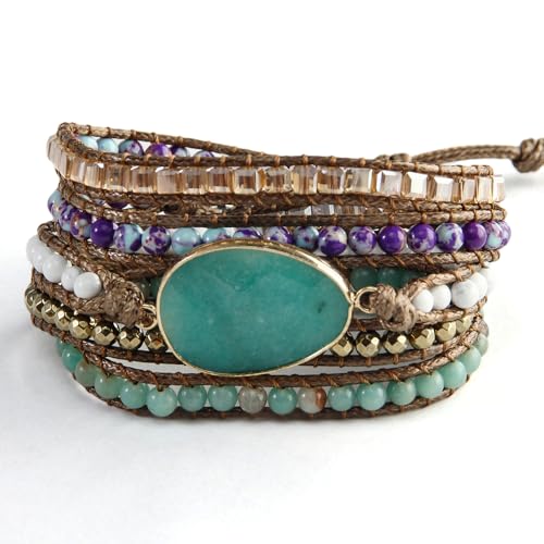 Image of Boho Stone Wrap Bracelet for Women,Turquoise Beaded Bracelet Jewelry Gift