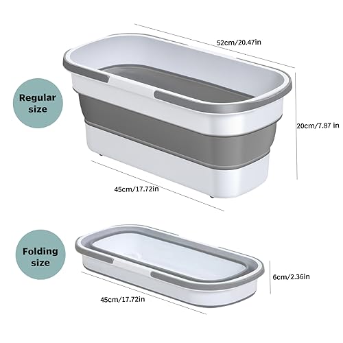 Cubo plegable de 20x8 pulgadas cesta de lavado rectangular gris y blanco para limpieza 7