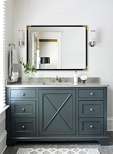 Andy Star Black Mirrors For Wall, New Zealand Pine Wood Framed Mirror, 22X30” Rectangle Bathroom Mirror With Gold Metal Corner, Black And Gold Mirror Modern Vanity Mirror Hangs Vertical Or Horizontal #TOP7