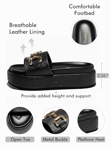 Coutgo Womens Platform Sandals Raffia Espadrilles Metal Chain Slip on Open Toe Cute Beach Slide Sandals - Image 4
