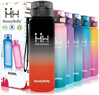 HoneyHolly Big Water Bottle - 1.5L & 2L & 2.2L with Time Markings Leak Proof, Drinks Bottle, with Filter, BPA Free Non-Toxic Reusable, Large water bottle, for Sports, Gym, Travel, Outdoors, Fitness