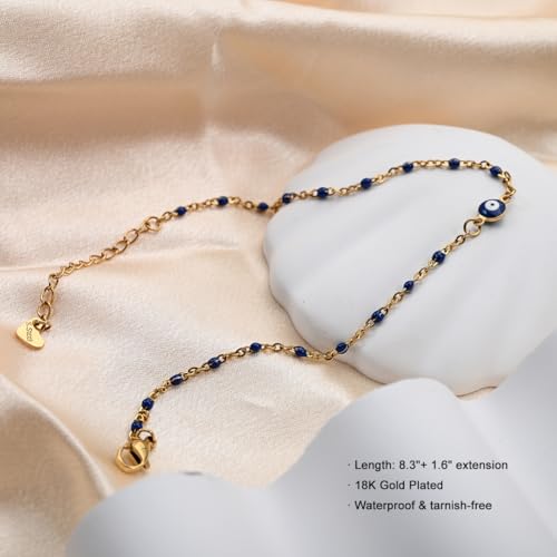 Image of Anklets for Women 18K Gold Plated Anklets Waterproof Ankle Bracelets for Women Silver Ankle Bracelet Cross Satellite Gold Beads Herringbone Tennis Crystal Evil Eye Beach Anklets Dainty Jewelry Gift