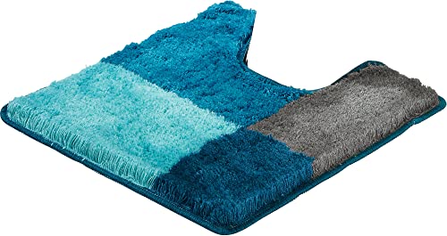 Erwin Müller WC-Umrandung mit Ausschnitt Kallithea karo Grafik-Muster Petrol Größe 50x50 cm - flauschig weich, schnell trocknend, rutschhemmend, für Fußbodenheizung geeignet