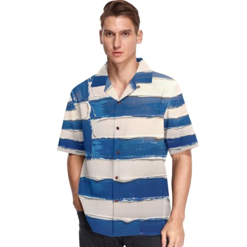 Chemise hawaïenne homme drapeau grec bleu GuoChe à manches courtes
