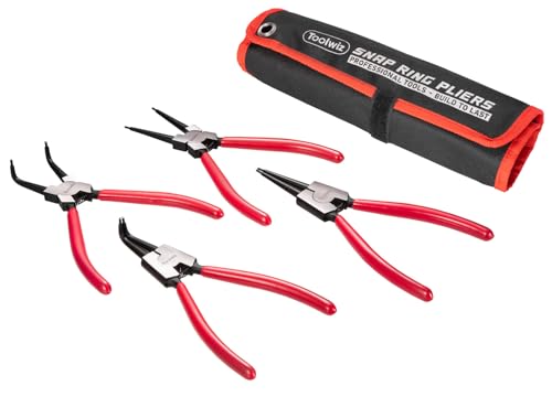 Toolwiz 4Pcs Snap Ring Pliers Set, 7" Internal/External Circlip C Clip Retaining Ring Pliers, Heavy Duty Straight/Bent Jaw Automotive Tools with Storage Pouch by Toolwiz - Used condition - CA$20.77