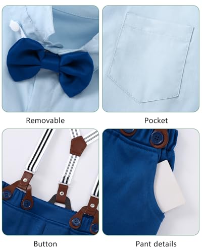 Image of YUEMION Toddler Baby Boy Clothes Suits Gentleman Dress Shirt+Bowtie+Vest+Suspender Pants Boy Formal Wedding Outfits Set 1-5T