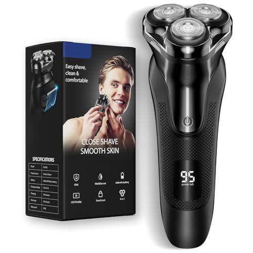 Electric Razor for Men: Rechargeable Beard Shaver-IPX7 Waterproof - Rotary Shavers with Pop up Trimmer and Travel Lock -Led Display - Close Shave