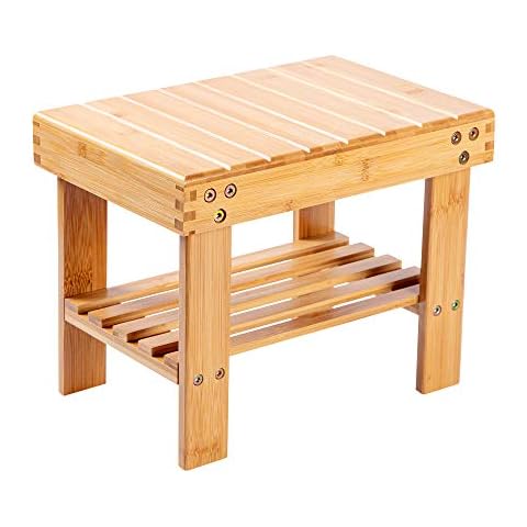 VaeFae Bamboo Small Seat Stool for Kids, Foot Rest Shaving Stool,Storage Shelf, Durable Lightweight and Anti Slip, for Home, Bathroom,Bedside | Nursery School Cover