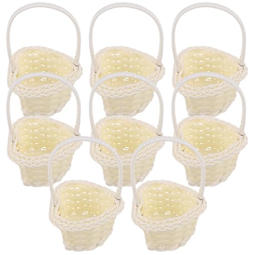Mobestech Lot de 8 Mini Paniers Tressés en Imitation Rotin Forme Cœur Blanc Petits Paniers avec Anses Décoratifs pour Pâques et Pique-niques et Présents...