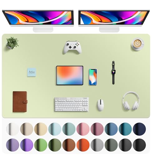 Image of Aothia Faux Leather Desk Mat - Large Mouse Pad, Non-Slip PU Leather Blotter, Waterproof Writing Surface for Office and Home (Grass Green, 63 inch x 24 inch)