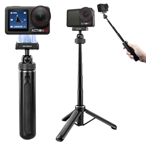 REYGEAK Magnetic Selfie Stick Tripod for DJI Osmo Action 5 Pro/4/3 Extendable Camera Handle with Quick Release Mount 360 Ball Head for Vertical Video Compact Tripod Stand (for Action 5/4/3/360)