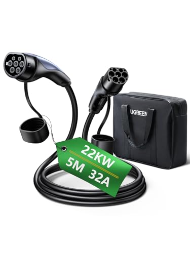 UGREEN Typ 2 EV Ladekabel EV-Ladegerät mit 22KW tragbare EV-Autos Heim-Ladestation 32A 3-Phase EV-Autoladegerät für Allen Elektrofahrzeugen 5 Meter