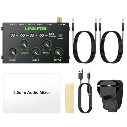 Mélangeur audio 3,5 mm mini console mixage 4 canaux alimentée jack - 7