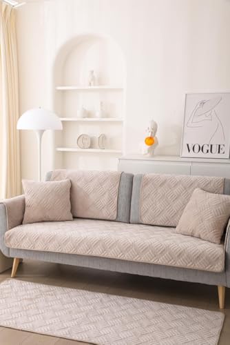 Image of HOMETHREADS Innovative Premium Velvet Sofa Cover Mat with PVC Backing for Non-Slip Comfort (L Beige, 1Pc Backrest | 70x70cm)
